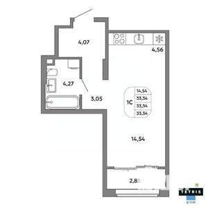Студия квартира, вторичка, 33м2, 16/32 этаж