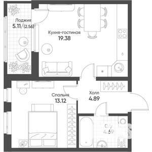 1-к квартира, вторичка, 45м2, 11/16 этаж