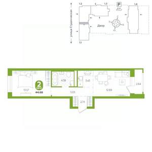 2-к квартира, строящийся дом, 45м2, 8/25 этаж