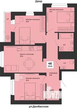 4-к квартира, строящийся дом, 70м2, 14/25 этаж