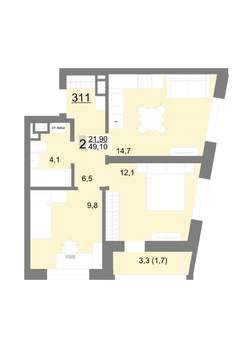 2-к квартира, вторичка, 49м2, 13/18 этаж