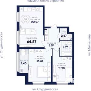 2-к квартира, вторичка, 65м2, 2/31 этаж