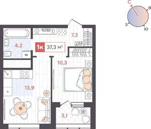 1-к квартира, вторичка, 37м2, 20/31 этаж