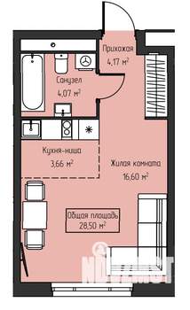 Студия квартира, строящийся дом, 29м2, 15/28 этаж