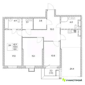 3-к квартира, вторичка, 101м2, 11/31 этаж