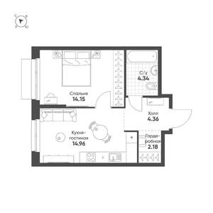 1-к квартира, строящийся дом, 40м2, 6/25 этаж