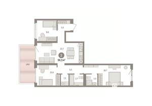 3-к квартира, вторичка, 97м2, 2/8 этаж