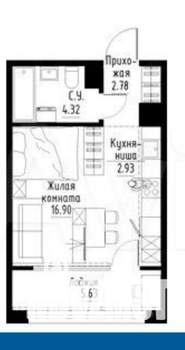 Студия квартира, сданный дом, 30м2, 3/14 этаж