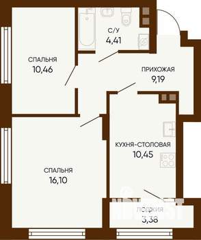 2-к квартира, строящийся дом, 52м2, 2/24 этаж