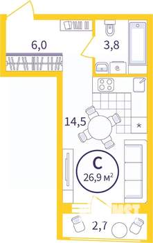 Студия квартира, вторичка, 26м2, 3/8 этаж