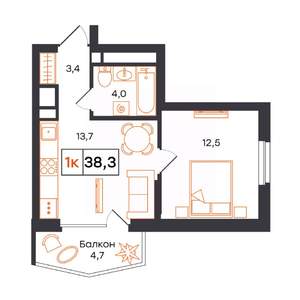 1-к квартира, вторичка, 38м2, 10/21 этаж