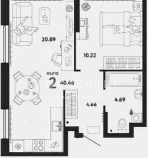 2-к квартира, вторичка, 41м2, 2/32 этаж