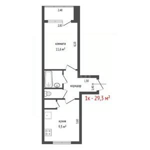 1-к квартира, вторичка, 29м2, 1/5 этаж