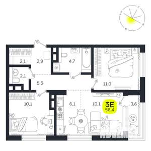 3-к квартира, вторичка, 56м2, 10/27 этаж