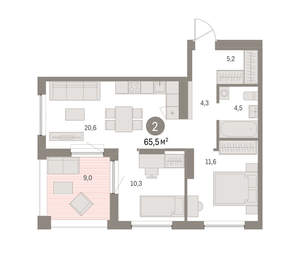 2-к квартира, вторичка, 66м2, 7/16 этаж