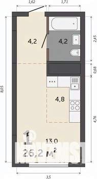 Студия квартира, вторичка, 26м2, 23/30 этаж