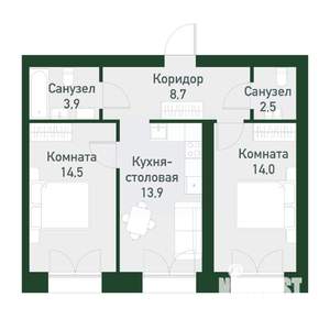 2-к квартира, вторичка, 57м2, 4/4 этаж