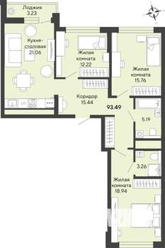 3-к квартира, строящийся дом, 94м2, 30/31 этаж