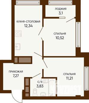 2-к квартира, строящийся дом, 47м2, 20/24 этаж