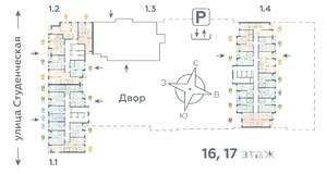 2-к квартира, строящийся дом, 43м2, 17/25 этаж