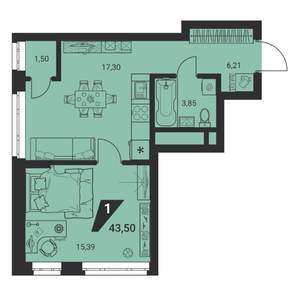 1-к квартира, вторичка, 44м2, 15/25 этаж