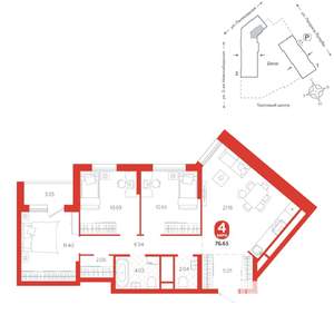 4-к квартира, вторичка, 77м2, 14/24 этаж