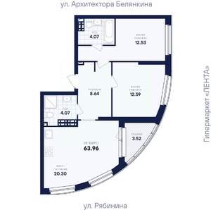 2-к квартира, вторичка, 64м2, 13/26 этаж