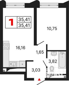 1-к квартира, вторичка, 35м2, 23/25 этаж