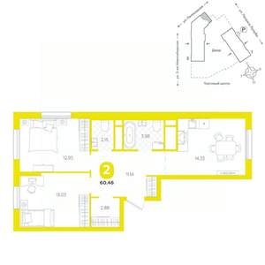 2-к квартира, вторичка, 60м2, 12/24 этаж