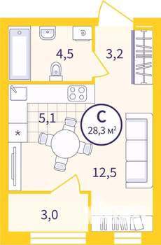 Студия квартира, вторичка, 27м2, 10/12 этаж