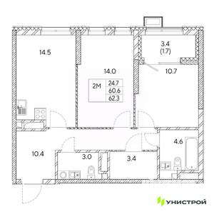 2-к квартира, вторичка, 62м2, 13/31 этаж
