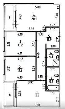 3-к квартира, вторичка, 89м2, 16/17 этаж