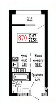 Студия квартира, строящийся дом, 23м2, 24/27 этаж