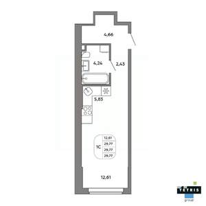 Студия квартира, вторичка, 30м2, 2/32 этаж