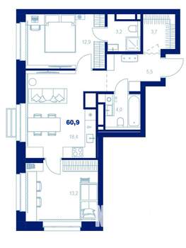 2-к квартира, вторичка, 61м2, 15/32 этаж