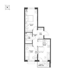 2-к квартира, строящийся дом, 58м2, 5/25 этаж