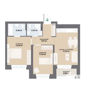 2-к квартира, вторичка, 60м2, 2/25 этаж
