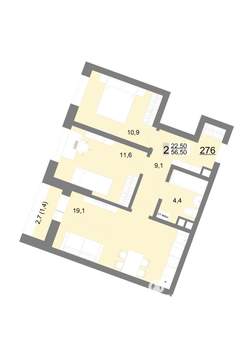 2-к квартира, вторичка, 57м2, 8/18 этаж