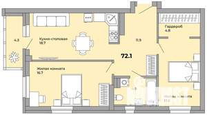 2-к квартира, сданный дом, 72м2, 11/21 этаж