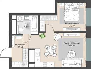 1-к квартира, вторичка, 45м2, 7/29 этаж