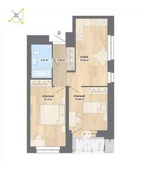 2-к квартира, вторичка, 53м2, 22/30 этаж