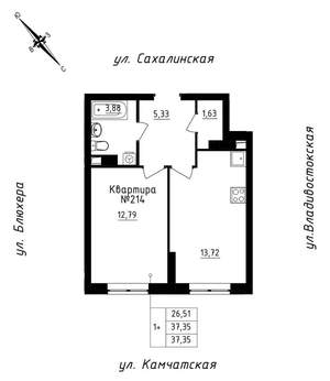 1-к квартира, строящийся дом, 37м2, 21/25 этаж