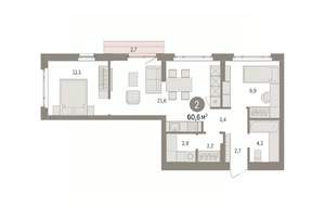 2-к квартира, вторичка, 61м2, 3/7 этаж