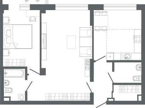 2-к квартира, вторичка, 74м2, 2/10 этаж