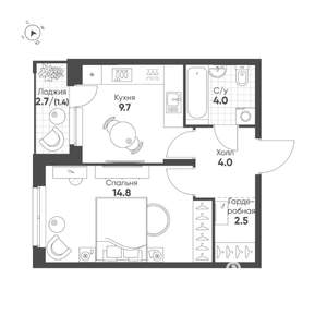 1-к квартира, строящийся дом, 36м2, 5/16 этаж