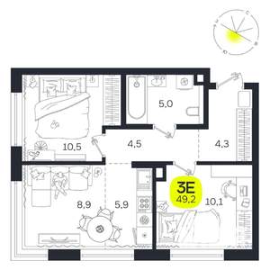 3-к квартира, вторичка, 49м2, 2/27 этаж