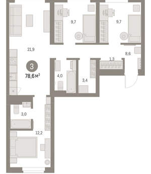 3-к квартира, вторичка, 79м2, 5/9 этаж