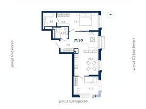 2-к квартира, вторичка, 72м2, 9/20 этаж