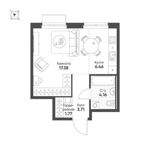 Студия квартира, вторичка, 33м2, 3/25 этаж