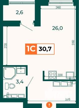 Студия квартира, вторичка, 31м2, 7/25 этаж